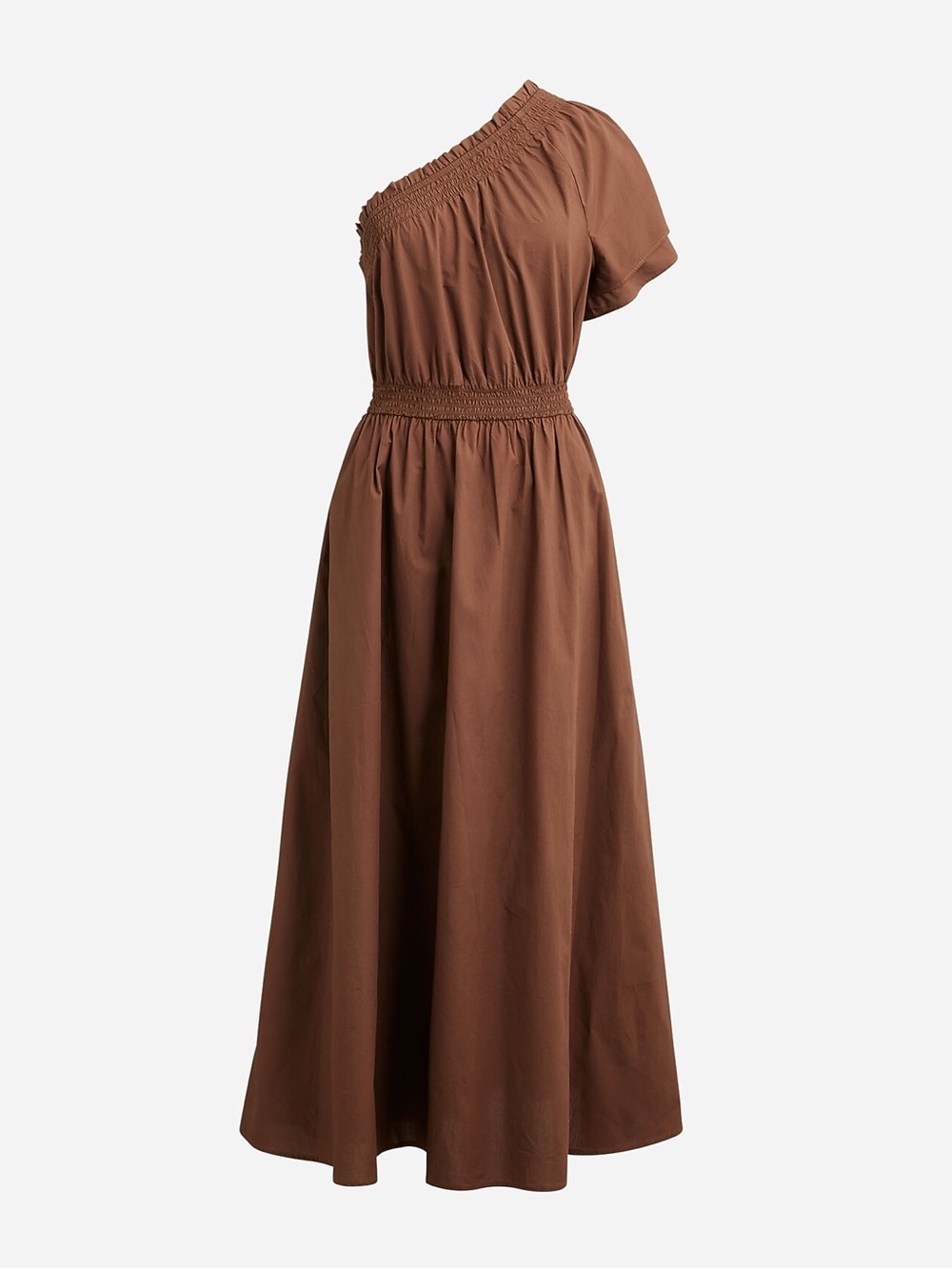 J. Crew Smocked one-shoulder dress in cotton poplin roasted cocoa size XL